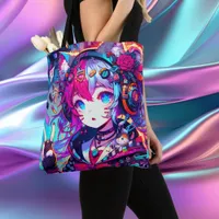 Glitchcore Colorful Anime Girl Artwork  Tote Bag