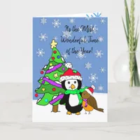 Personalized Merry Christmas Penguin Card