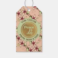 Peace & Joy, Gold Glitter Pink Green Personalized Gift Tags