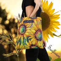 Sunflower Yellow Blue  Tote Bag