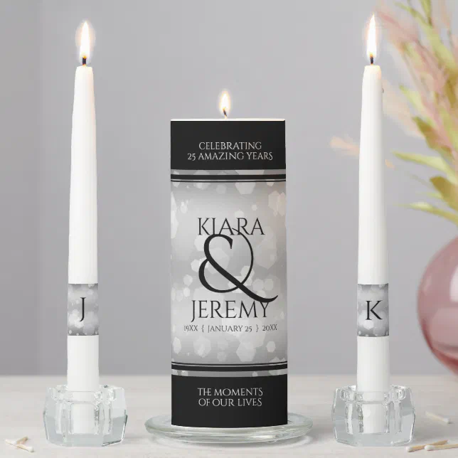 Elegant 25th Silver Wedding Anniversary Unity Candle Set