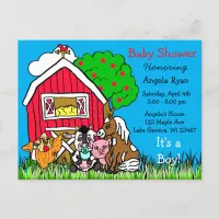 Cute Farm Animals and Red Barn Baby Shower Invites