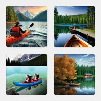 Kayaking and Fishing Beautiful Nature and Camping Coaster Set