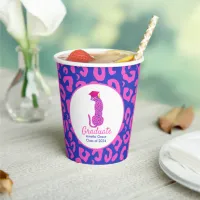 Graduation Pink and blue Leopard  Paper Cups