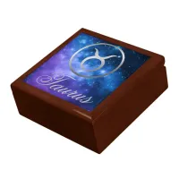 Grey Zodiac Taurus & sign on blue galaxy | Gift Box