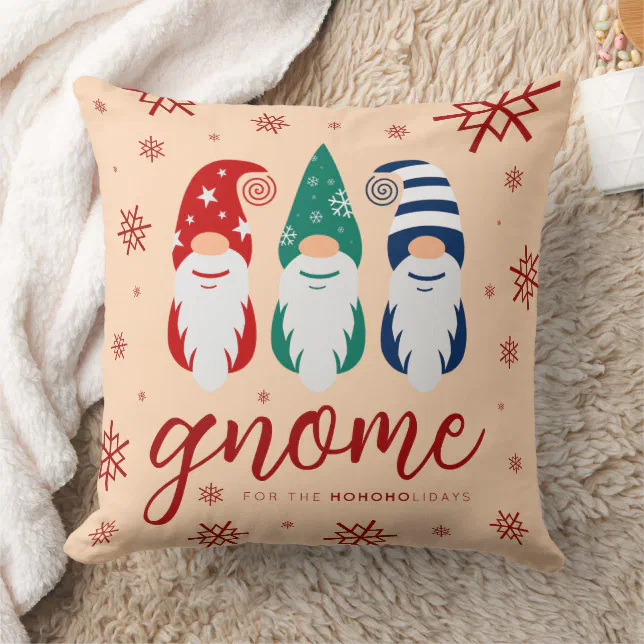 Hygge Christmas Gnome for the Holidays Snowflakes Throw Pillow