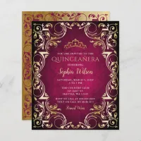 Budget Pink Gold Tiara Quincea&#241;era Invitation