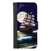 Illuminated Ship on the Ocean under the Moon iPhone 8/7 Wallet Case