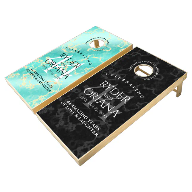 Elegant 44th Turquoise Wedding Anniversary Cornhole Set