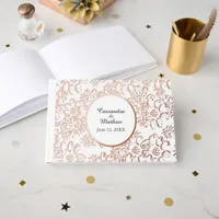 Rose Gold Foil Daisies Floral White Wedding Foil Guest Book