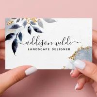 Black Gold Glitter Botanical Leaves Modern Foliage Business Card