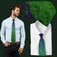 Blue Green Floral Pattern Neck Tie