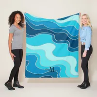 Abstract Ocean Blue Waves Monogram Beach Fleece Blanket