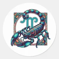 Horoscope Sign Scorpio | Blue Scorpion Classic Round Sticker