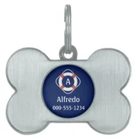 Navy Blue Nautical Lifesaver Monogram Pet ID Tag