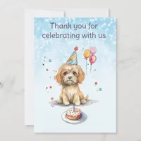 Cute Puppy with Party Hat Birthday Thank You Card