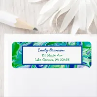 Blue and Green Marble Fluid Art Abstract   Label