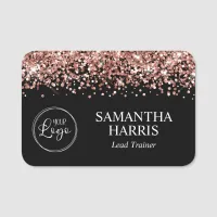 Rose Gold Glitter and Black Logo Name Tag