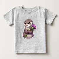 Watercolor Otter and Thistle Baby T-Shirt