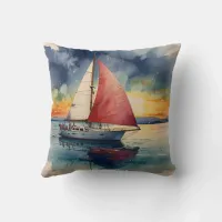 Boat watercolour on sea paint dripping throw pillow