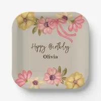 Floral Western Boho Little Cowgirl Birthday Party Paper Plates