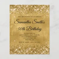 Glittery Gold 50th Birthday Fancy Monogram Invite Flyer