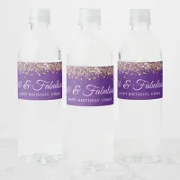 Gold Glitter Royal Purple 40 & Fabulous Water Bottle Label