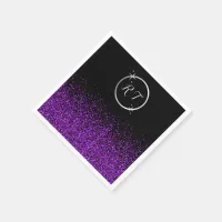 Silver initial monogram with purple glitter | napkins