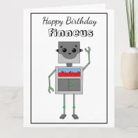 Big Happy Birthday Robot Themed with Coloring Page Card