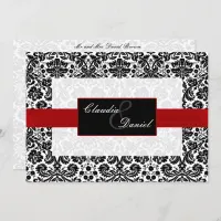 red damask wedding invitation