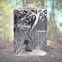 Black leopard in the jungle - hand drawn, custom flask