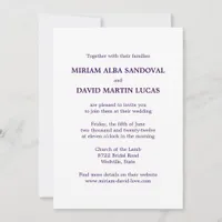 Minimalist Formal Bilingual Purple Wedding Invitation