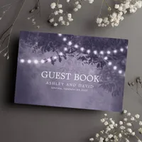 Purple Rustic Tree String Lights Wedding Guest Book