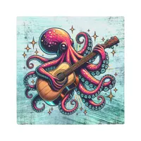 Funny Cartoon Octopus Playing Guitar Metal Print