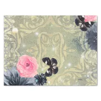 Vintage Damask Floral Design With Butterflies Tissue Paper