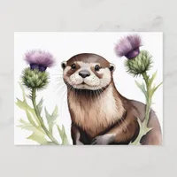 An otter with a thistle postcard