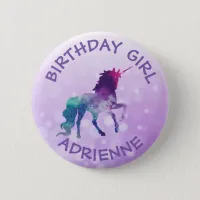 Birthday Girl Personalized Purple Unicorn Button