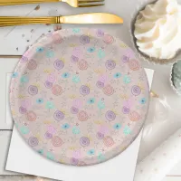 Celestial Stars Flowers Peach Lavender Baby Shower Paper Plates