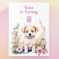 Puppy Dog in Flowers Girl's Birthday Party  Invitation