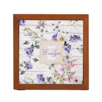 Romantic Vintage Retro Flowers on Barn Wood & Name Desk Organizer