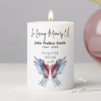 Personalized In Memory Patriotic Angel Wings Pillar Candle