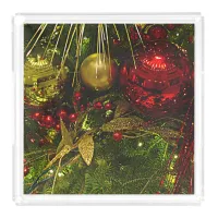 Christmas Tree Red & Gold Ornaments Serving Tray