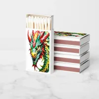 Fire breathing dragon red, green, and yellow scale matchboxes