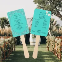 Romantic Daisies Floral Turquoise Wedding Program Hand Fan