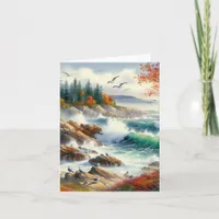 Serene Fall Watercolor Coastal Seascape Blank Note Card