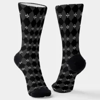 Gray and Black Harlequin Design with Gothic Cross Socks