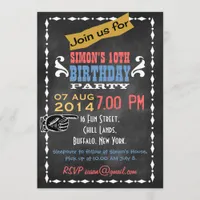 Retro Chalkboard Kids Birthday Party Invitation