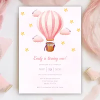 Pink Hot Air Ballon Girl 1st Birthday Party Invitation