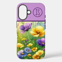 Yellow, Purple, and Red Wildflowers Monogrammed iPhone 16 Case