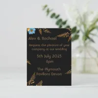 Luxurious Gold and Blue Floral Wedding Invitation